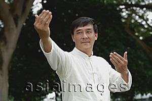 Asia Images Group - Man in park doing Tai Chi, martial arts