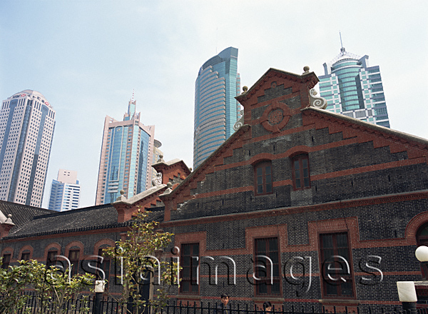 Asia Images Group - The historical house next to the new buildings Pudong, Shanghai, China