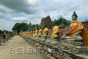 Asia Images Group - Rows of Buddhas surrounding Wat Yai Chai Mongkhon, Ayutthara, Thailand