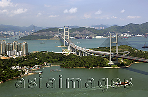 Asia Images Group - Aerial view overlooking Tsing Ma Bridge and Park Island, Hong Kong