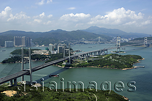 Asia Images Group - Aerial view overlooking Tsing Ma Bridge and Park Island, Hong Kong