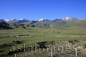 Asia Images Group - Railroad with Tianshan mountains at the background (view from Nanjiang railway), Xinjiang