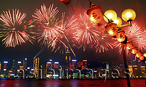 Asia Images Group - Fireworks in Victoria Harbour during the Chinese new year, Hong Kong