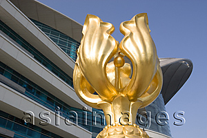 Asia Images Group - Golden Bauhinia sculpture at Convention Centre Square, Wanchai, Hong Kong