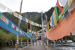 Asia Images Group - Tibetan's plain flags over the stream, Shuzheng lake, Jiuzhaigou scenic Area,  Wuhang, China