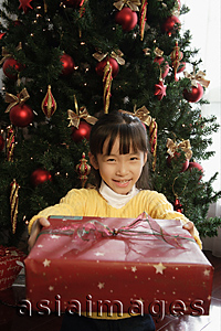 Asia Images Group - Young girl presenting Christmas present