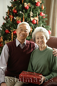 Asia Images Group - Elderly couple at Christmas time smiling at camera