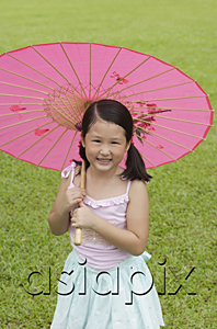 AsiaPix - Girl using pink traditional Chinese paper umbrella