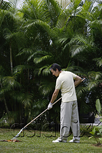 AsiaPix - Man in garden, raking leaves