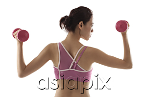 AsiaPix - Woman with back to camera, lifting weights, profile of face