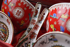 AsiaPix - Chinese bowl, saucer and spoon set with the text -Double Happiness