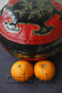 AsiaPix - Chinese wedding basket with Mandarin Oranges, high angle view