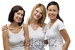 AsiaPix - Three young woman wearing white shirts and smiling at camera