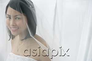 AsiaPix - A bride with a veil smiles at the camera