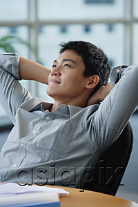 AsiaPix - A man relaxes at his desk