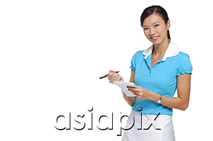 AsiaPix - Waitress smiling at camera, taking order