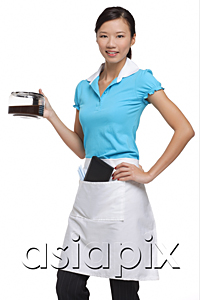 AsiaPix - Waitress smiling at camera, holding coffee