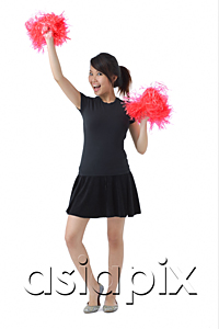 AsiaPix - Young woman cheerleading with pom poms