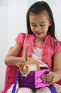 AsiaPix - Young girl with kitten on her lap