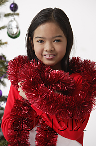 AsiaPix - Girl with red tinsel wrap around neck shoulder
