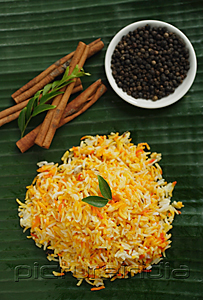 PictureIndia - Still life of saffron rice, black pepper and cinnamon sticks